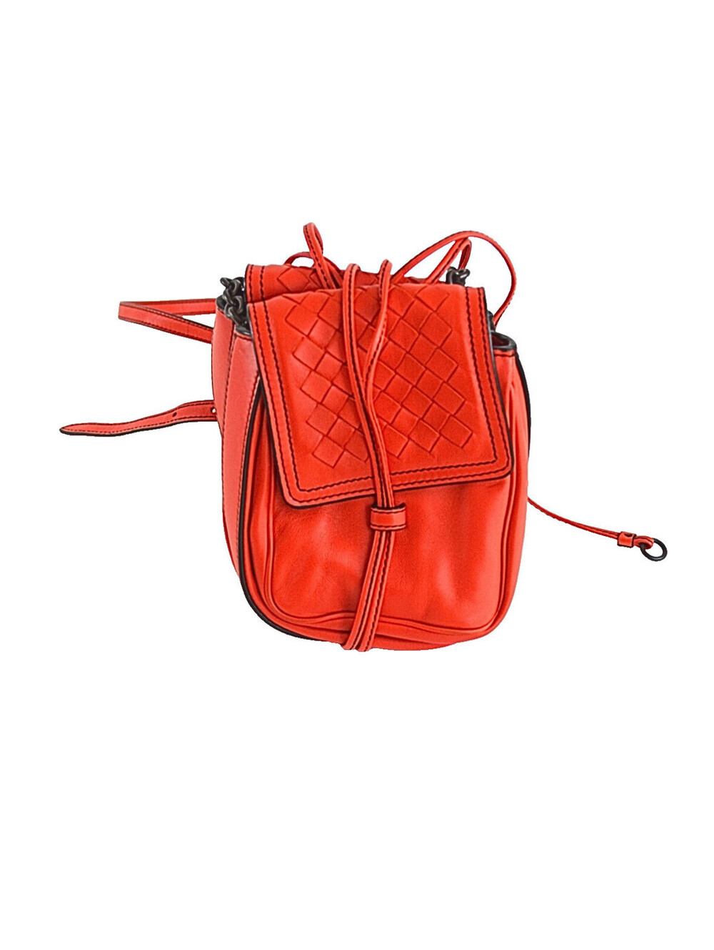 Bottega Veneta Intrecciato Double Flap Crossbody Red Leather  Shoulder bag